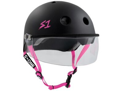 S1 Lifer Helmet inc Visor - Black Matt / Pink Strap 