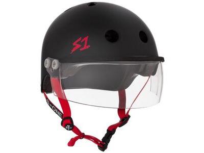 S1 Lifer Helmet inc Visor - Black Matt / Red Strap