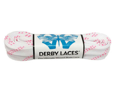 Derby Laces Waxed Roller Derby Laces 108" 108" White & Pink Tracer  click to zoom image